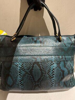 Gucci Ride Teal‑Tone Python Skin Large Shoulder Tote Bag